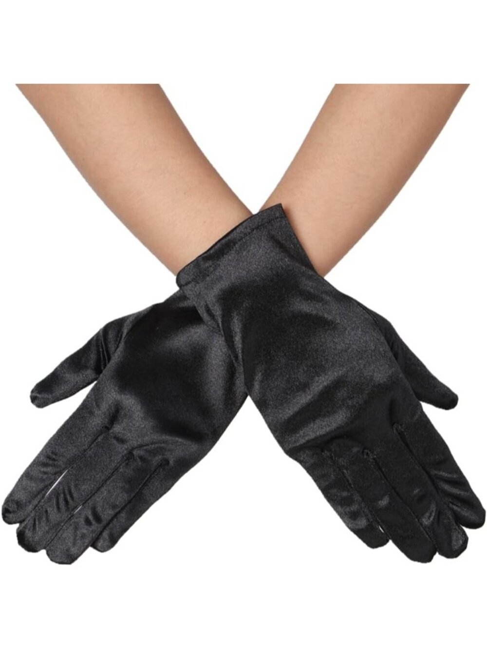 Women Black Wrist Length Vintage Style 9 Inches Short Satin Mittens Opera Gloves